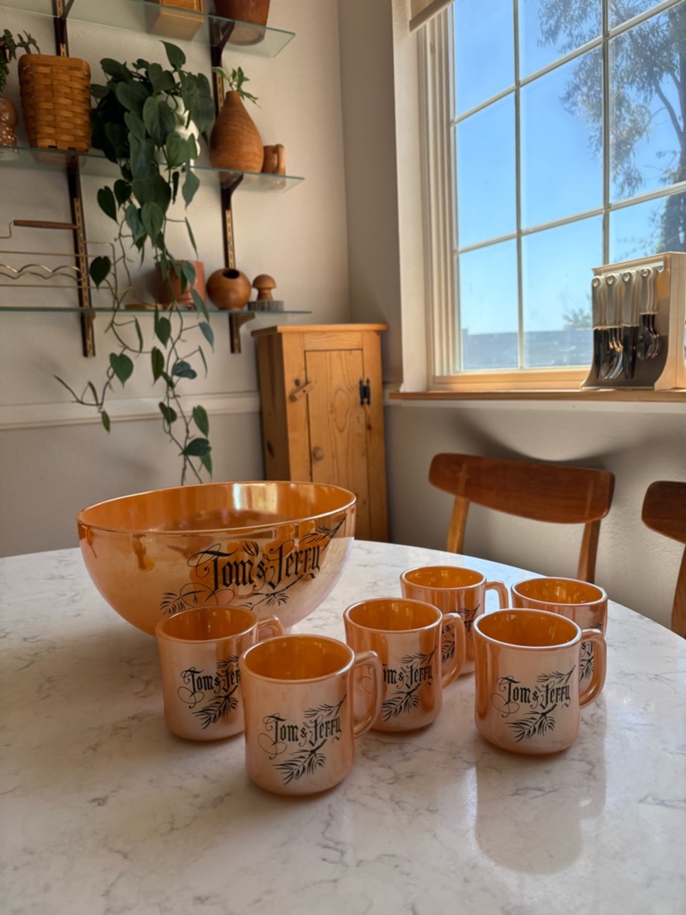 Vintage Tom and Jerry Lusterware Punch Bowl Set - 7-Piece